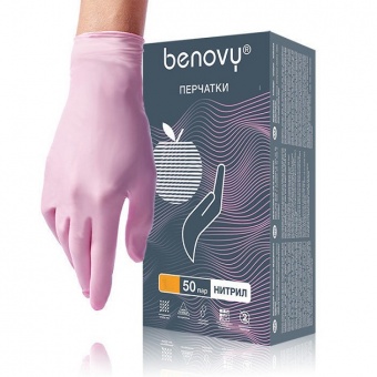 BENOVY Перчатки нитриловые розовые размер M 100 шт (50 пар)